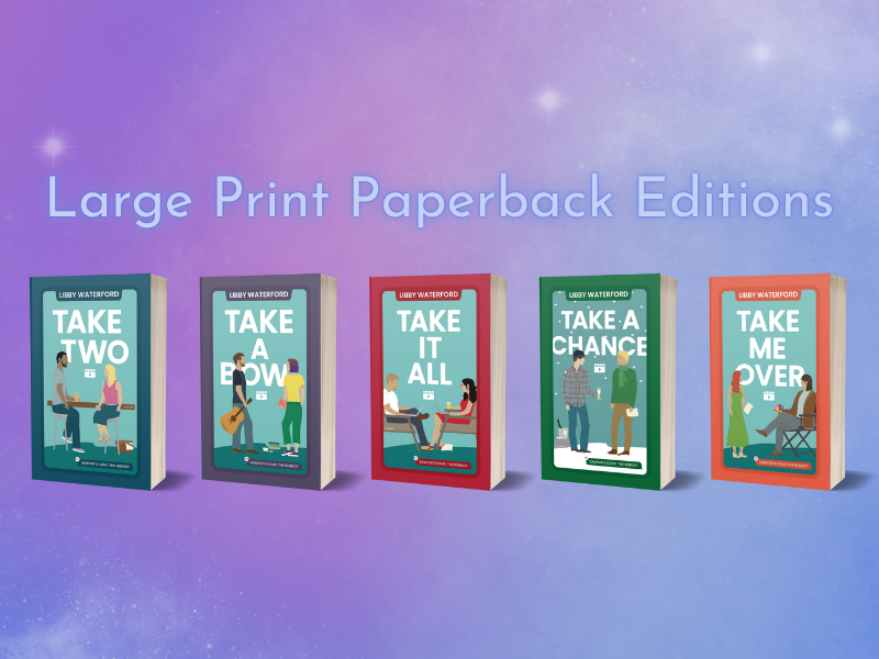 large print paperback edition covers of the sawyer's cove: the reboot series on a purple background